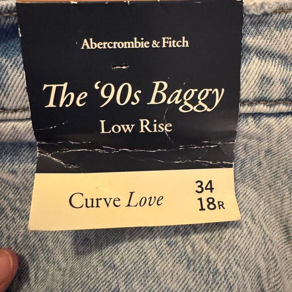 Abercrombie & Fitch ’90s Baggy Jeans Curve Love 34 18R Low Rise Light Wash - Picture 3 of 7